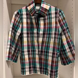 Cropped Plaid Sweater Blazer - size S